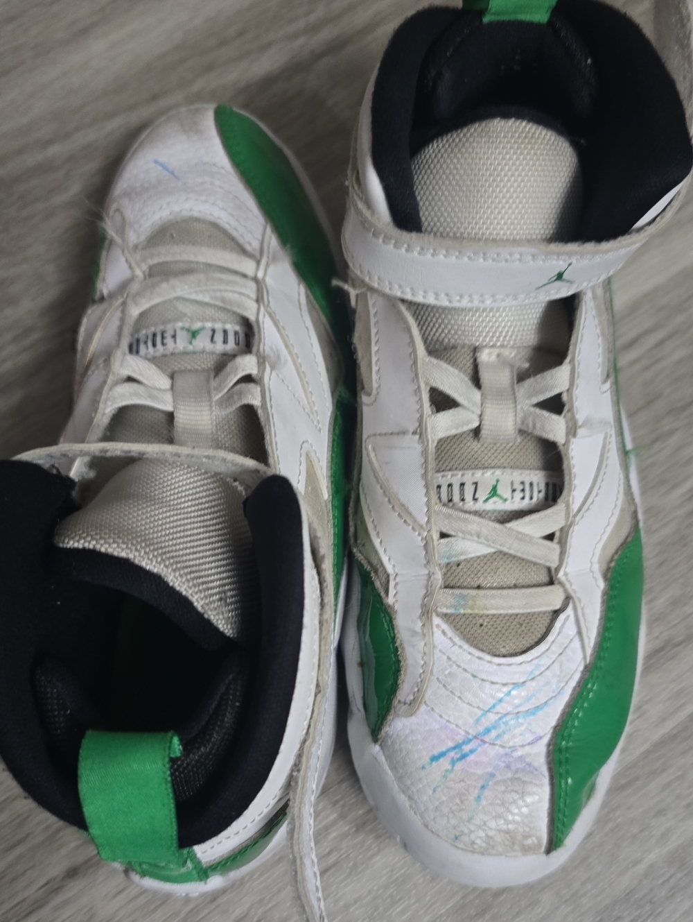 Jordan Kids White and Green High-Top Sneakers